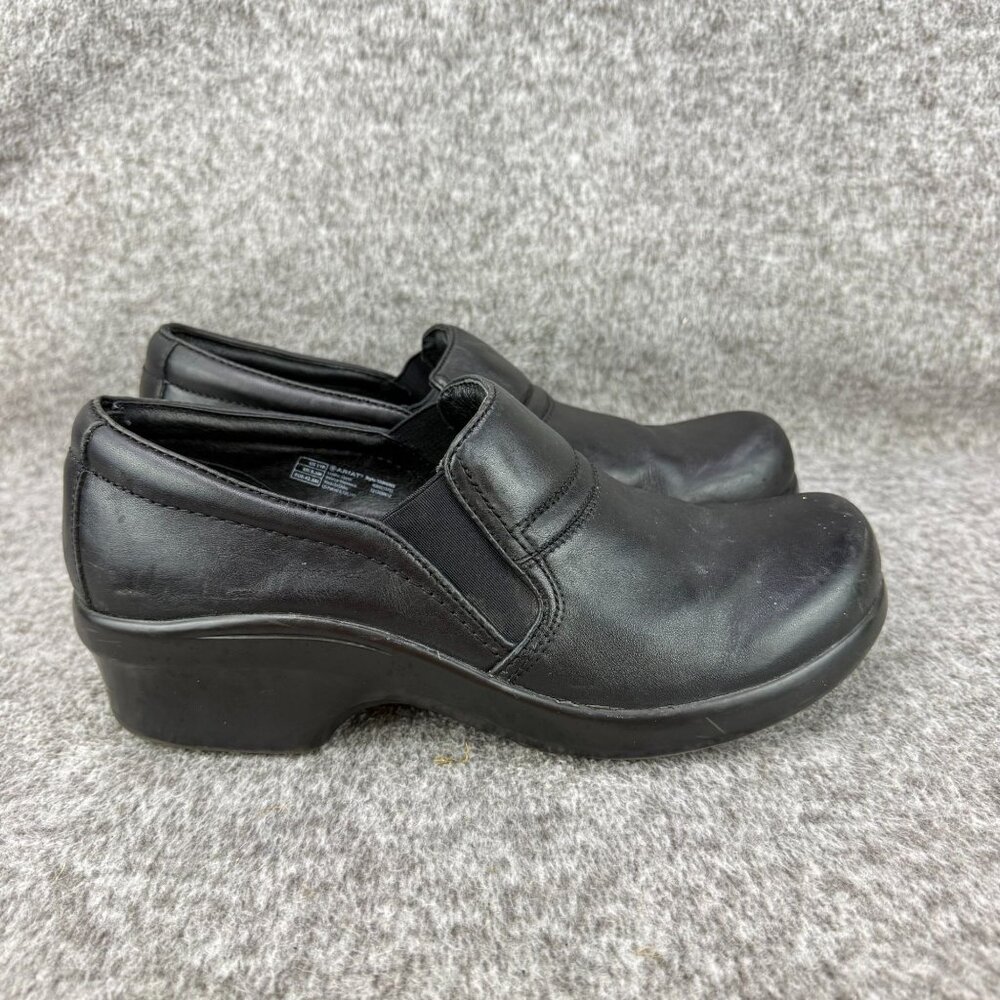 ✅ Womens 11B Ariat Sutter Black Leather Slip-On Clogs Heeled Comfort Work/Chore
